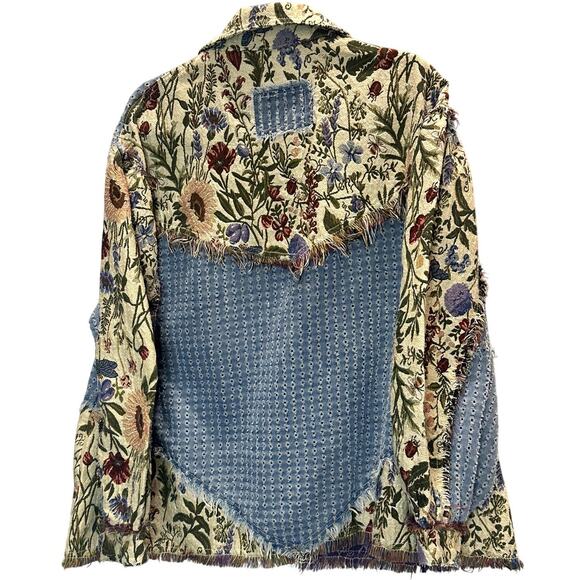 POL – Floral Tapestry Denim Beaded Shacket – Denim Multi – Size Medium - Picture 4 of 4